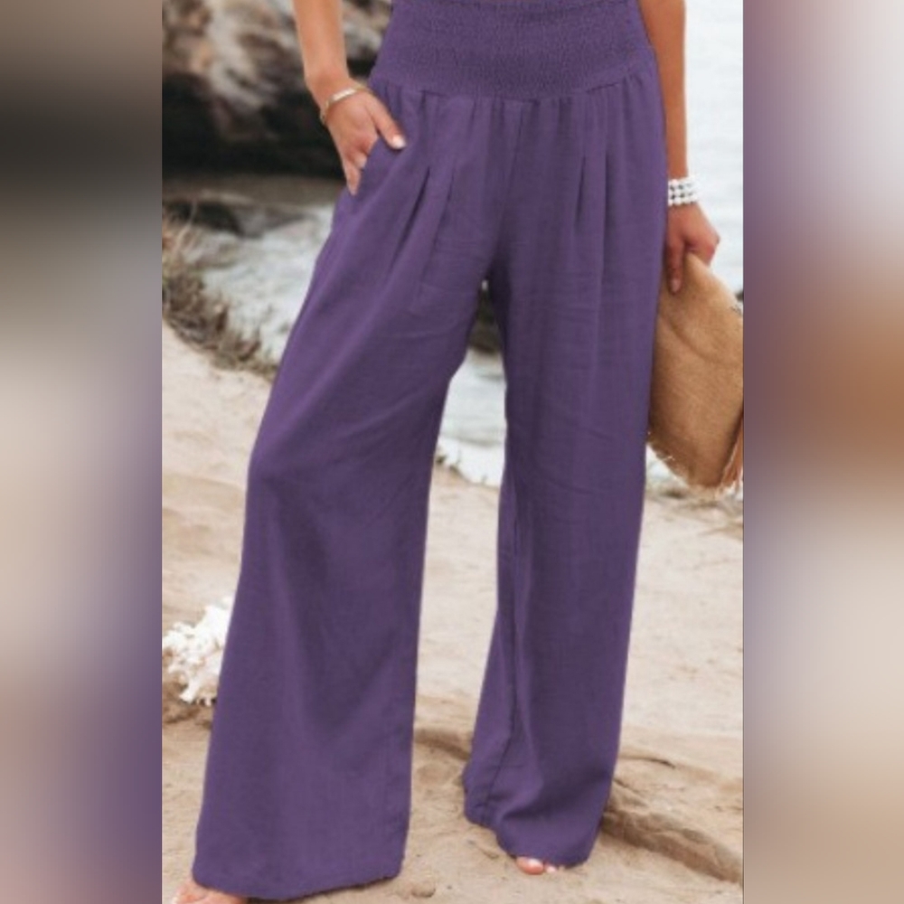 Smock waist wide leg linen pants